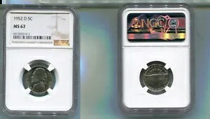 1952 D ジェファーソン ニッケル コイン NGC MS67 9873Q