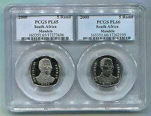 PCGS プルーフ コンボ PL 65 および PL 66 南アフリカ ネルソン マンデラ R5 年 2000 コイン