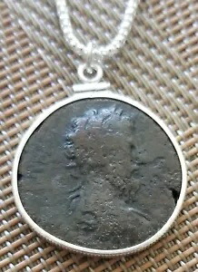ローマ皇帝哲学者マルクス アウレリウス本物の古代コイン シルバー ネックレス