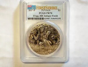 2017 ツバル $2 フリッグ - PCGS PR70 - 2 オンス 9999 シルバー - 高浮き彫りアンティーク仕上げ