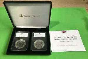 Simply-COINS~ 2015 & 2016 シルバー ブリタニア 1オンス 2 ポンド コイン ケース入り LTD ED。 299