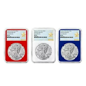 プレセール - 2025 (W) $1 アメリカン シルバー イーグル 3 本セット NGC MS69 ER ウエスト ポイント セント...