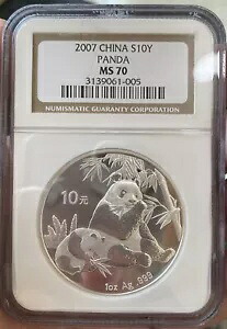 2007 中国 10 元 1 オンス パンダ銀貨 NGC MS70 古いホルダー｜WORLD RESOURCE【KING店】