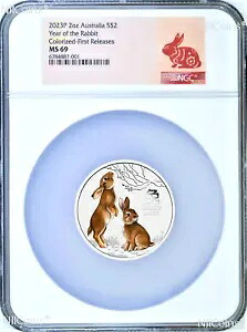 2023 P オーストラリア カラー シルバー 旧暦ウサギ年 2オンス $2 コイン NGC MS69 FR｜WORLD RESOURCE【KING店】