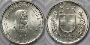 PCGS グレード MS64 スイス 1969-B 5 フラン未流通銀貨 最終年｜WORLD RESOURCE【KING店】