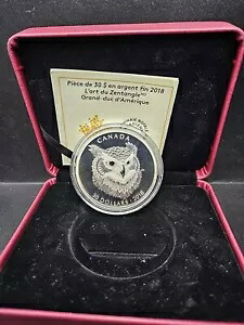 2018 カナダ $30 純銀貨 - ゼンタングル アート:アメリカミミズク - 外箱なし｜WORLD RESOURCE【KING店】