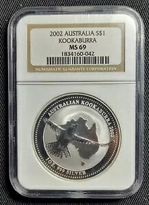2002 1 オンス .999 ファイン シルバー オーストラリア産ワライカワセミ $1 NGC MS69｜WORLD RESOURCE【KING店】