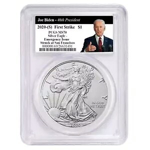 2020 (S) $1 アメリカン シルバー イーグル 緊急生産 PCGS MS70 FS バイデン 46t...
