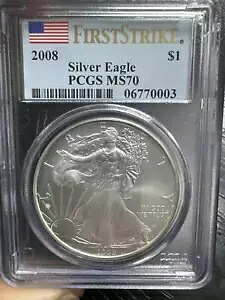 2008 アメリカン シルバー イーグル PCGS MS-70 ファースト ストライク