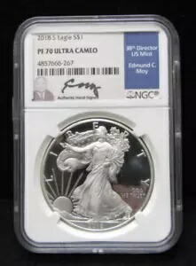 2018-S プルーフ シルバー アメリカン イーグル - NGC PF 70 ウルトラ カメオ - エドマンド モイのサイン入り