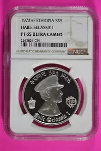 1972 エチオピア $5 PF 65 ウルトラ カメオ ハイレ セラシエ 1 プルーフ NGC グレーデッド スラブ 1094