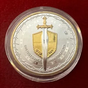 2024 - 1 トロイオンス .9999 シルバー ニウエ「真実の剣」コイン、24K 金メッキ付き SFS画像