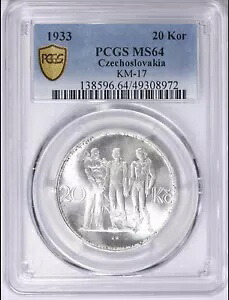1933 チェコスロバキア 産業 農業 ビジネス シルバー 20 コルン PCGS MS64｜WORLD RESOURCE【KING店】