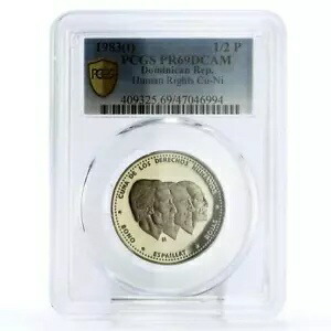 ドミニカ共和国 1/2 P ボノ エスパイヤ 人権 PR69 PCGS CuNi コイン 1983画像