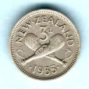 ニュージーランド。 1935 年 3 ペンス.. F+/VF|WORLD RESOURCE【KING店】