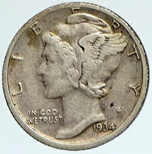 1934 D 米国マーキュリー ウィング リバティ ヘッド ダイム銀貨 ファセス i112348｜WORLD RESOURCE【KING店】