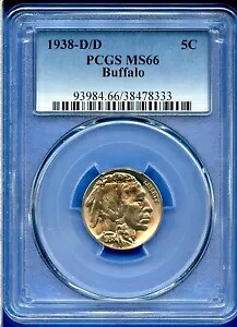 1938 D/D PCGS MS66 バッファロー ニッケル 5c 米国造幣局 1938-D/D MS-66｜WORLD RESOURCE【KING店】