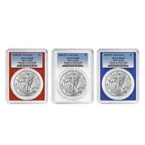 2024 (W) $1 アメリカン シルバー イーグル 3 本セット PCGS MS69 FS ブルーラベル レッド ホワイト ブルー｜WORLD RESOURCE【KING店】