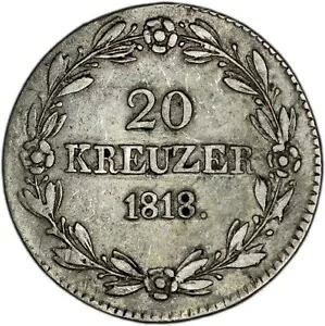 ドイツ州 (ヴュルテンベルク) コイン 20 クロイツァー 1818 VF 非常に上質なレア !!!|WORLD RESOURCE【KING店】