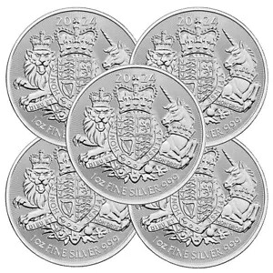 ロット 5 - 2024 英国 2 ポンド シルバー British Royal Arms .999 1 オンス BU|WORLD RESOURCE【KING店】