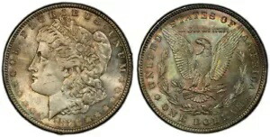 レインボートーン 1886 P MS 63 モーガン リバティ シルバー ダラー PCGS 認定スラブ 983