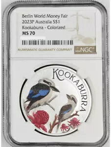 2023 オーストラリア ワールド マネー フェア クッカブラ 1 オンス シルバー カラーライズド コイン NGC MS 70｜WORLD RESOURCE【KING店】