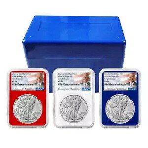 2024 (W) $1 アメリカン シルバー イーグル 3 本セット NGC MS70 ER バイデン ラベル レッド ホワイト ブルー|WORLD RESOURCE【KING店】