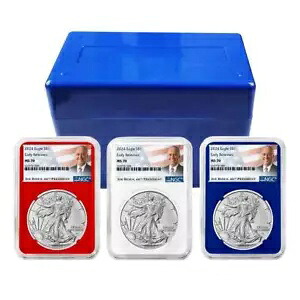 2024 $1 アメリカン シルバー イーグル 3 本セット NGC MS70 ER バイデン ラベル レッド ホワイト ブルー｜WORLD RESOURCE【KING店】
