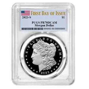 2023-S プルーフ $1 モーガン シルバー ダラー PCGS PR70DCAM FDOI フラグ ラベル｜WORLD RESOURCE【KING店】
