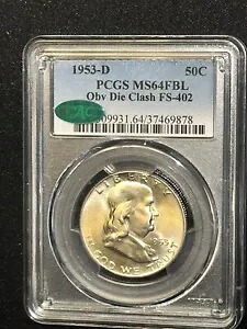 1953 D フランクリン ハーフダラー FS-402 MS64 FBL PCGS エラー - オブブ ダイ クラッシュ バラエティ|WORLD RESOURCE【KING店】