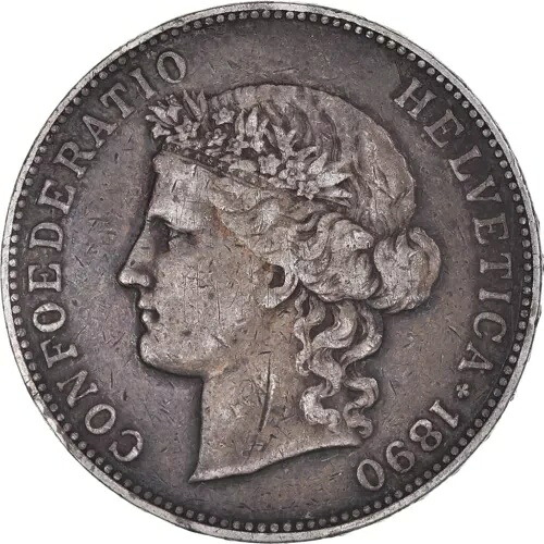 [#847372] コイン、スイス、5フラン、1890年、ベルン、VF、シルバー、KM:34｜WORLD RESOURCE【KING店】