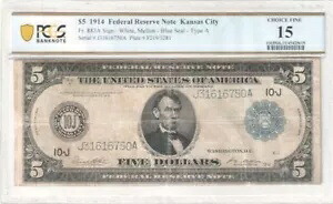 $5 1914 FRN ブルー シール カンザスシティ PCGS-B チョイス ファイン 15|WORLD RESOURCE【KING店】