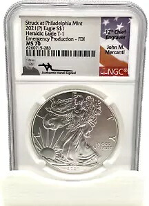 2021-P 1 オンス シルバー イーグル ヘラルディック T-1 - NGC MS70 - EP FDI - Mercanti Signed-Flag｜WORLD RESOURCE【KING店】