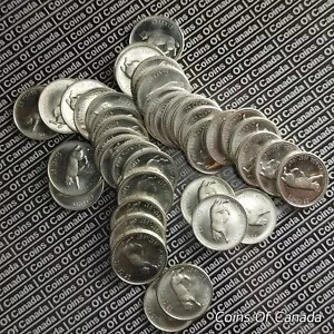 1967 年カナダ シルバー クォーターのロール - 未流通 $10 額面 #coinsofcanada