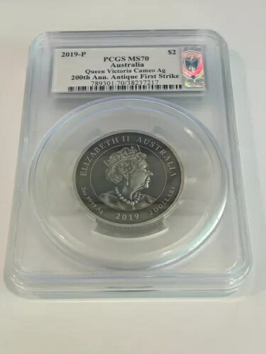 2019 P オーストラリア シルバー $2 生誕 200 周年記念 ビクトリア女王 アンティーク PCGS MS70
