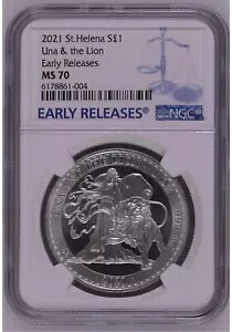 NGC MS70 ER 2021 英国 セントヘレナ ウナとライオン 銀貨 1オンス かすかな斑点|WORLD RESOURCE【KING店】