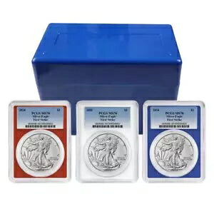 2024 $1 アメリカン シルバー イーグル 3 本セット PCGS MS70 FS ブルーラベル レッド ホワイト ブルー|WORLD RESOURCE【KING店】