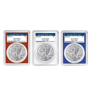 2024 (W) $1 アメリカン シルバー イーグル 3 個セット PCGS MS70 ウエスト ポイント ラベル レッド ホワイト...｜WORLD RESOURCE【KING店】