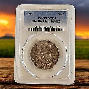 1956 フランクリン - エラー - 50c ハーフダラー - PCGS MA65 - 表面ダイクラッシュ FS 402
