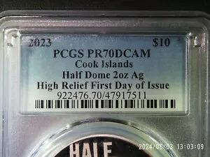 銀貨 2 オンス 2023 クック諸島山脈 ハーフドーム ハイレリーフ PCGS PR70DCAM|WORLD RESOURCE【KING店】