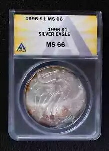1996 シルバー イーグル $1、ゴージャス レインボー トーニング ANACS MS-66