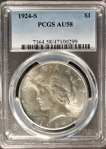 1924年 Sピースシルバーダラー PCGS AU-58 美しい光沢、素晴らしい古銭です！｜WORLD RESOURCE【KING店】