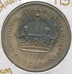 1938 オーストラリア銀貨 1 クラウン - キング ジョージ 6 世 - SS344