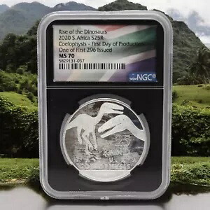 2020 南アフリカ 25 ランド ライズ オブ ダイナソー コエロフ .999 純銀貨 NGC MS70|WORLD RESOURCE【KING店】