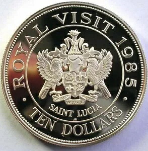セントルシア 1985 ロイヤル ビジット 10 ドル銀貨、プルーフ|WORLD RESOURCE【KING店】