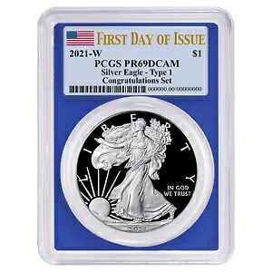 2021-W プルーフ $1 タイプ 1 アメリカン シルバー イーグル おめでとうセット PCGS PR69DCA...