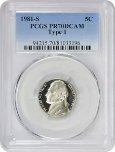 1981-S ジェファーソン ニッケル タイプ 1 PR70DCAM PCGS