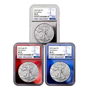 3 コインセット - 2022 アメリカン シルバー イーグル NGC MS70 FR 愛国的フォイルコア|WORLD RESOURCE【KING店】