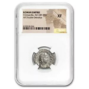 ローマ AR DBL デナリウス H. エトルシラ 249-51 AD XF NGC (ランダム コイン)
