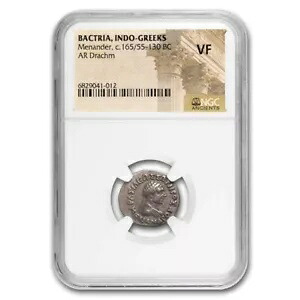 バクトリア AR ドラヒム メナンデル (紀元前 165 ～ 130 年) VF NGC (ランダム コイン)